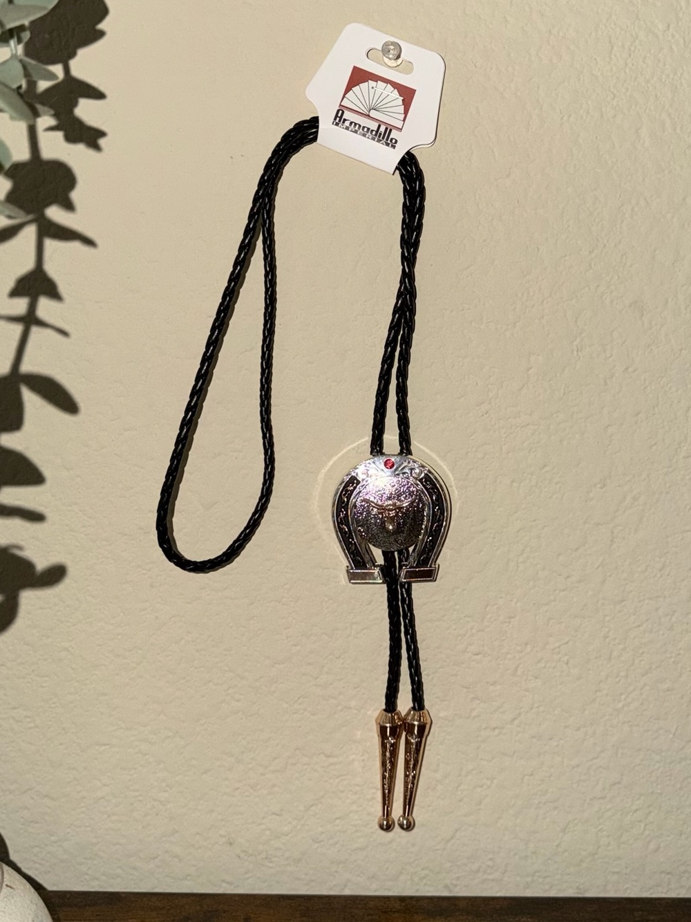 Black Braided Bolo Tie with Silver-Tone Horseshoe Slide